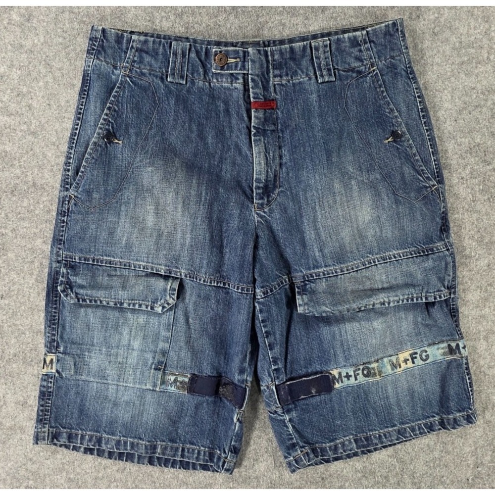 VTG Marithe Francois Girbaud Cargo Shorts Mens 36 Blue Denim Baggy Faded HipHop